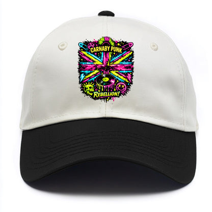 CARNABY PUNK | Swinging 60s meets 70s punk | Psychedelic Union Jack pattern | Bold - Two Tone Cap - Black