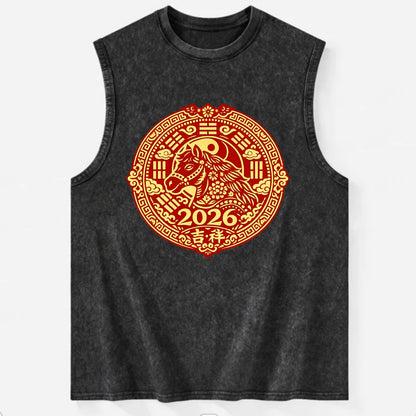 LUCKY HORSE MEDALLION | Circular medallion with horse profile | Intricate - Vintage Washed Tank - Black