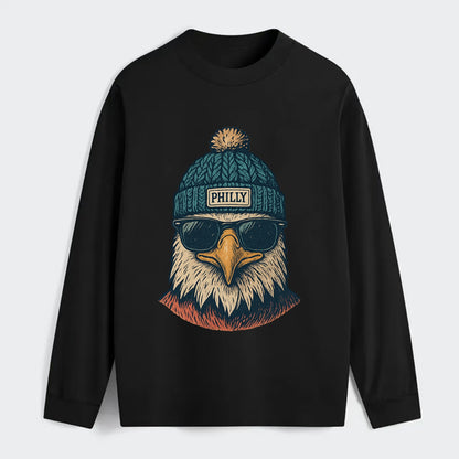 Philadelphia Eagle wearing Philly beanie with pom pom and wayfarer - Classic Long Sleeve Shirt - Black