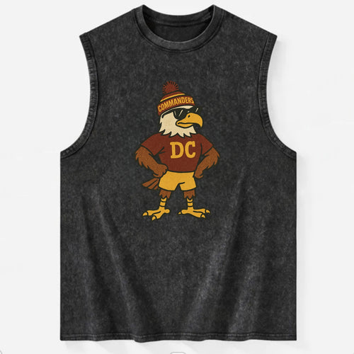 DC Eagle wearing Commanders burgundy and gold beanie with pom pom and - Vintage Washed Tank