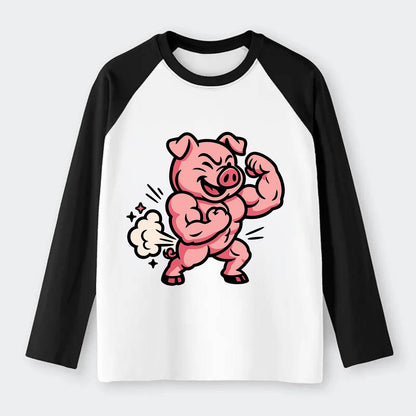 Strong Pig - Raglan Long Sleeve T-Shirt - Black