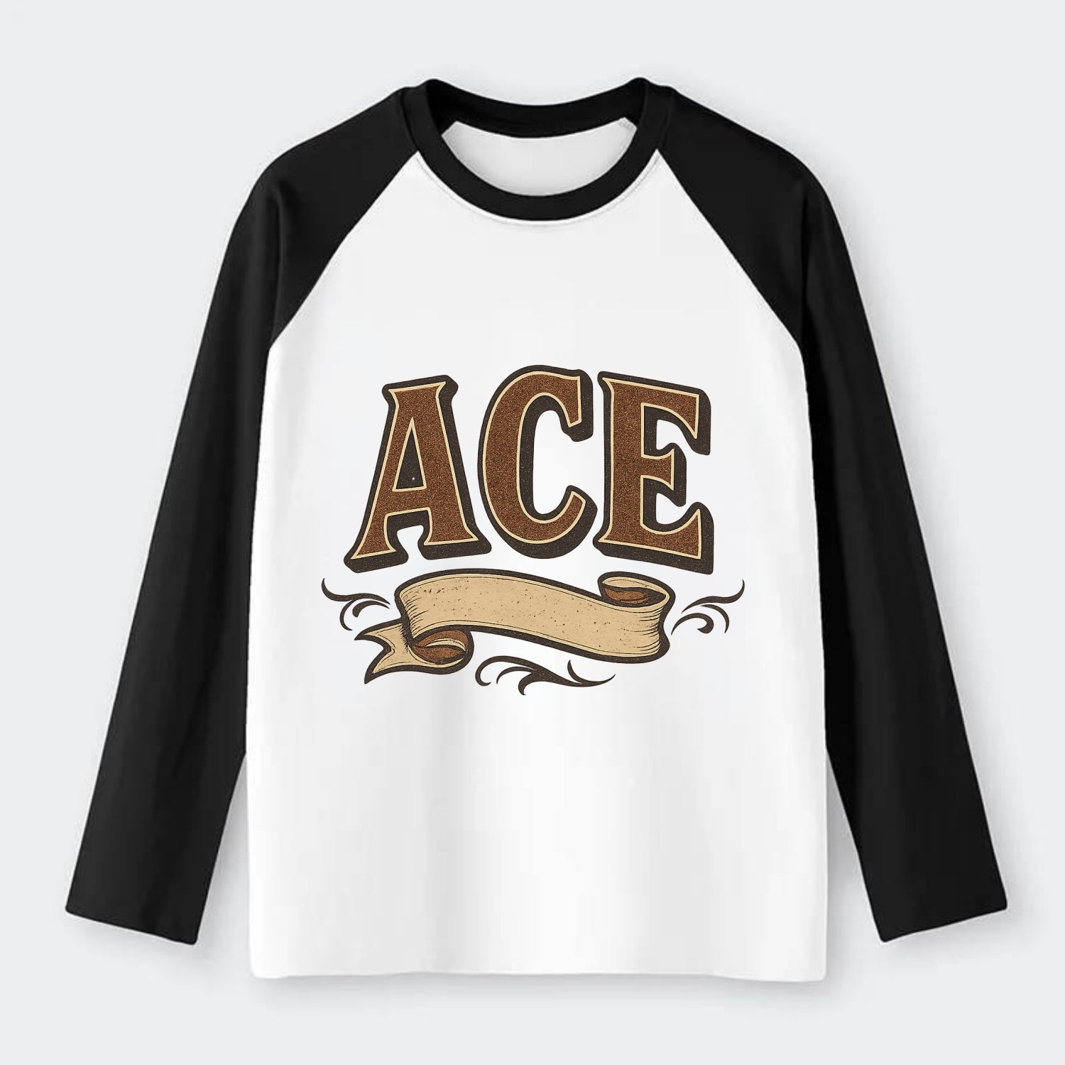 Bold typography design - "ACE" - expert, the best at something - Raglan Long Sleeve T-Shirt - Black