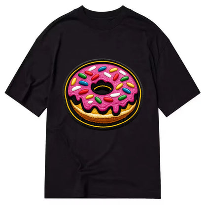 DONUT SPRINKLES - glazed donut with sprinkles in pink and rainbow , sweet treat - Classic T-shirt - Black