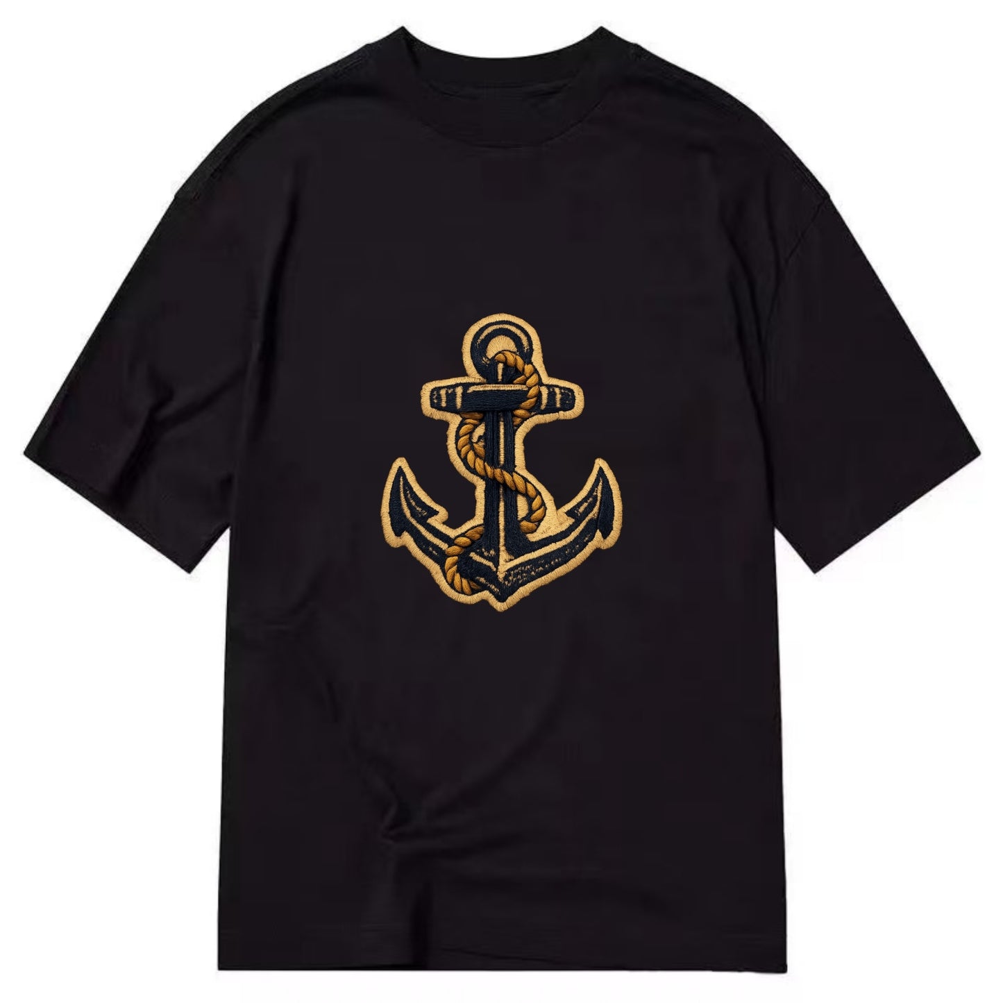 ANCHOR ROPE - classic anchor with rope in navy and gold , sailor - Classic T-shirt - Black