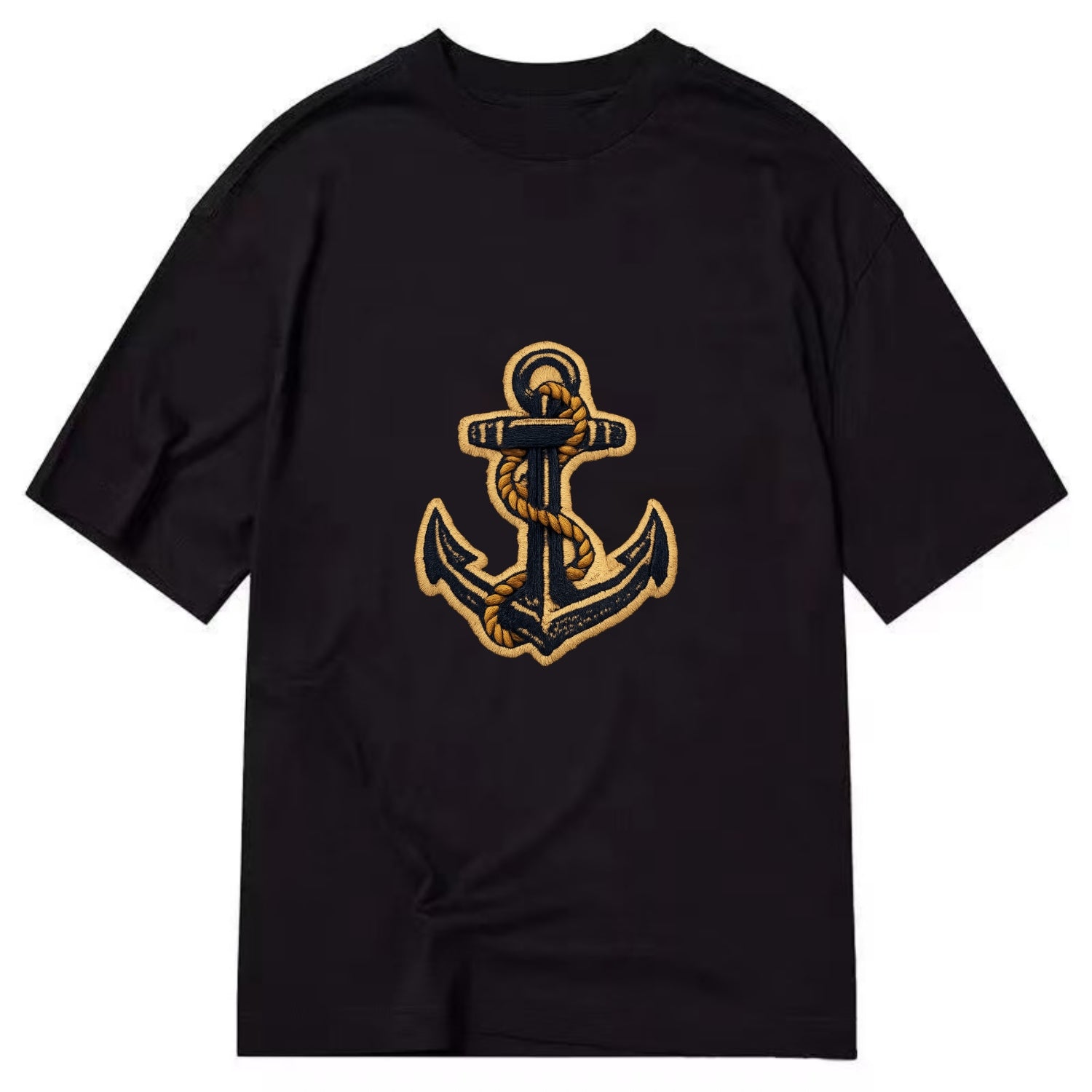 ANCHOR ROPE - classic anchor with rope in navy and gold , sailor - Classic T-shirt - Black