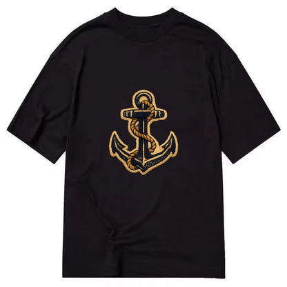ANCHOR ROPE - classic anchor with rope in navy and gold , sailor - Classic T-shirt - Black