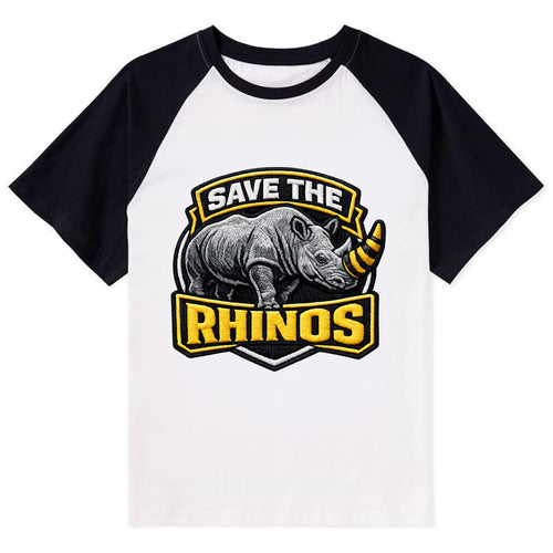 SAVE THE RHINOS - rhino silhouette in gray , horn protection - Contrast Raglan T-shirt