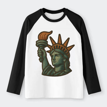Statue of Liberty  - Raglan Long Sleeve T-Shirt - Black