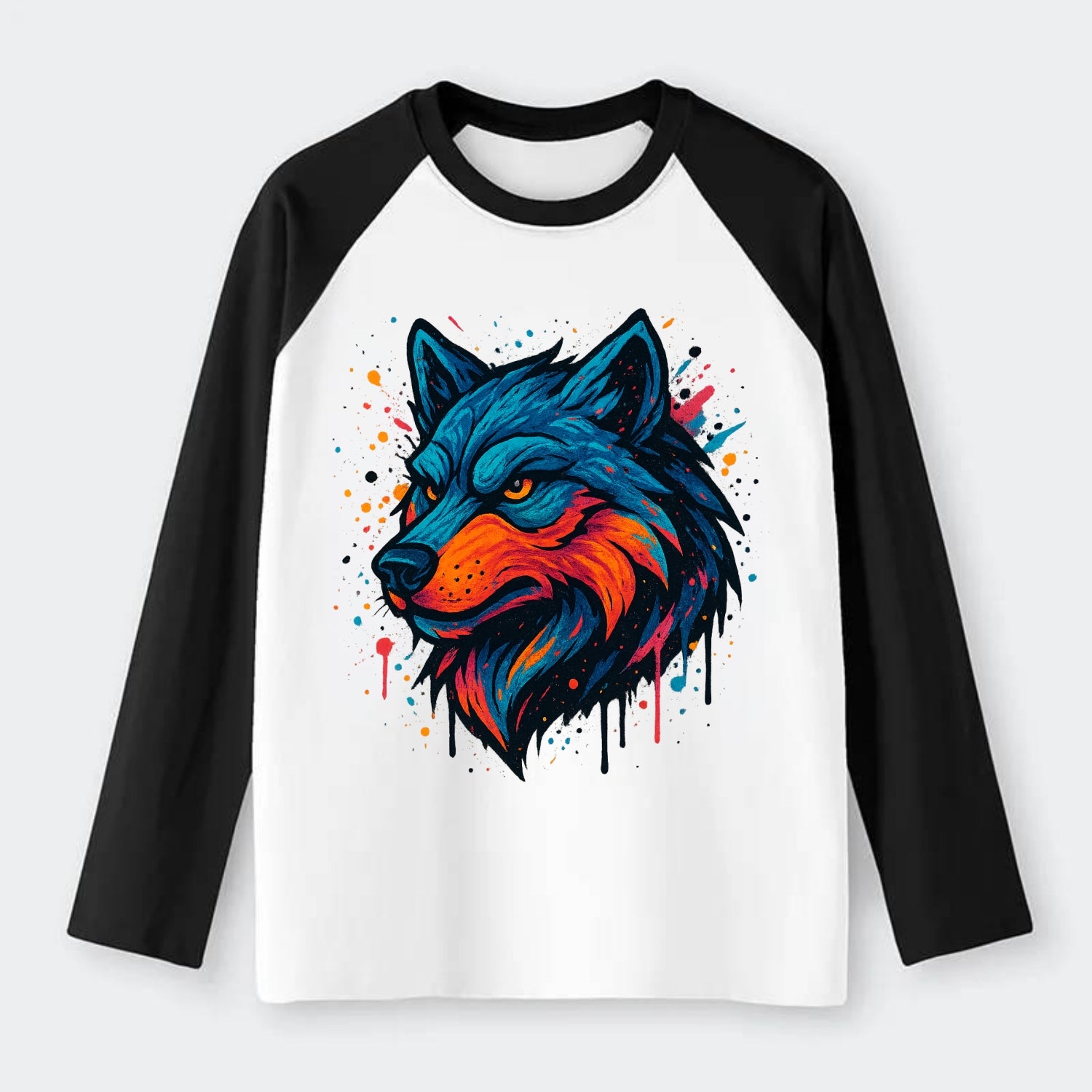 Velvet Wolf Royal  - Raglan Long Sleeve T-Shirt - Black