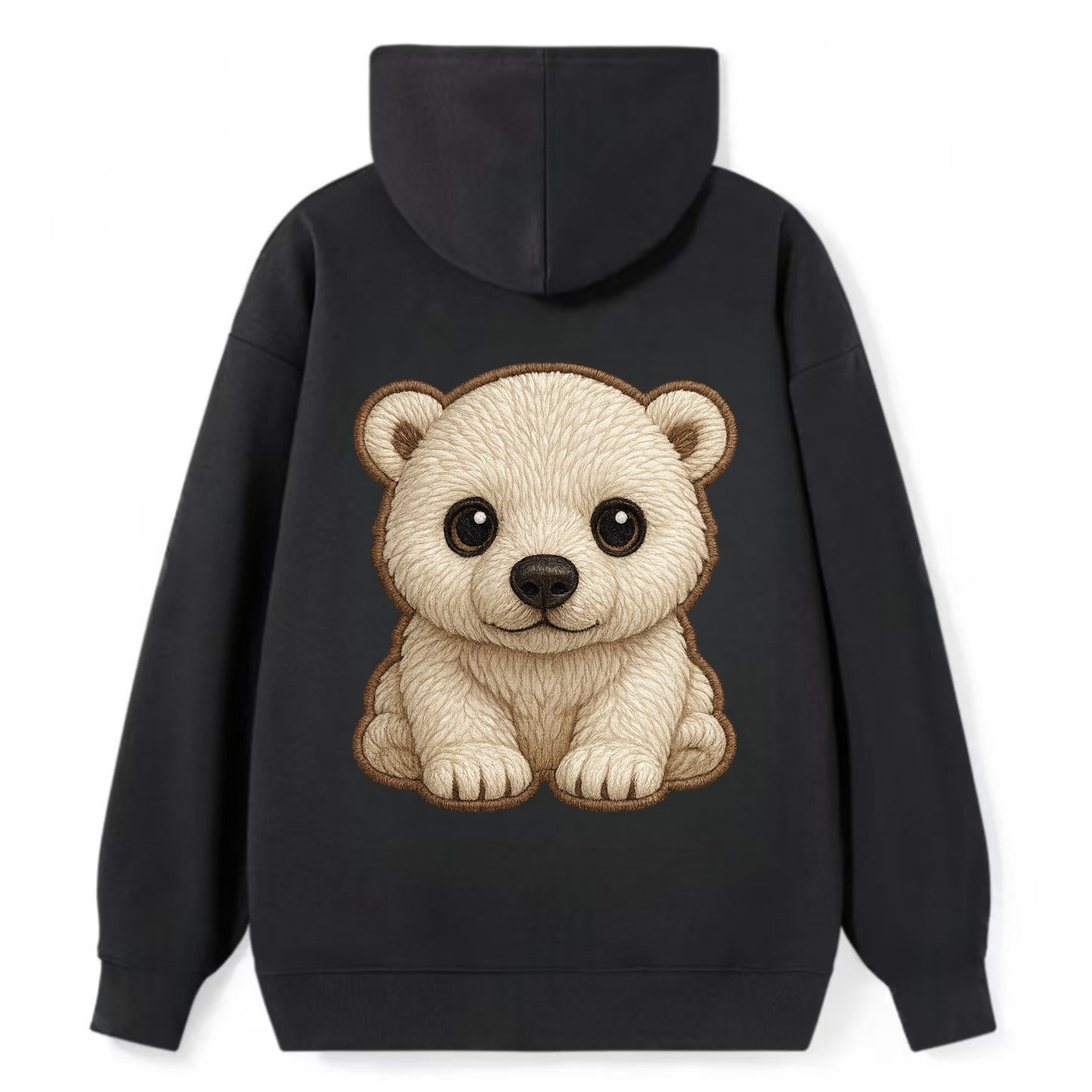 Baby Polar Bear Cub - white fluffy, black nose, dark curious eyes, - Classic Pullover Hoodie - Black