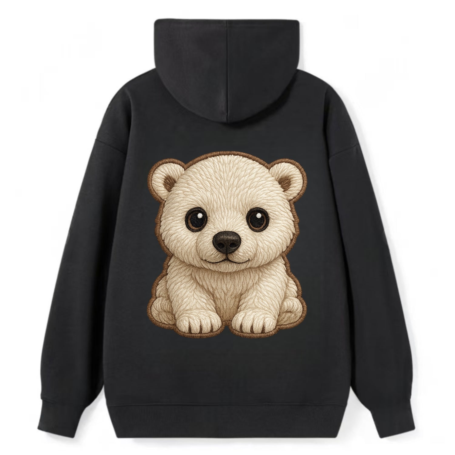 Baby Polar Bear Cub - white fluffy, black nose, dark curious eyes, - Classic Pullover Hoodie - Black