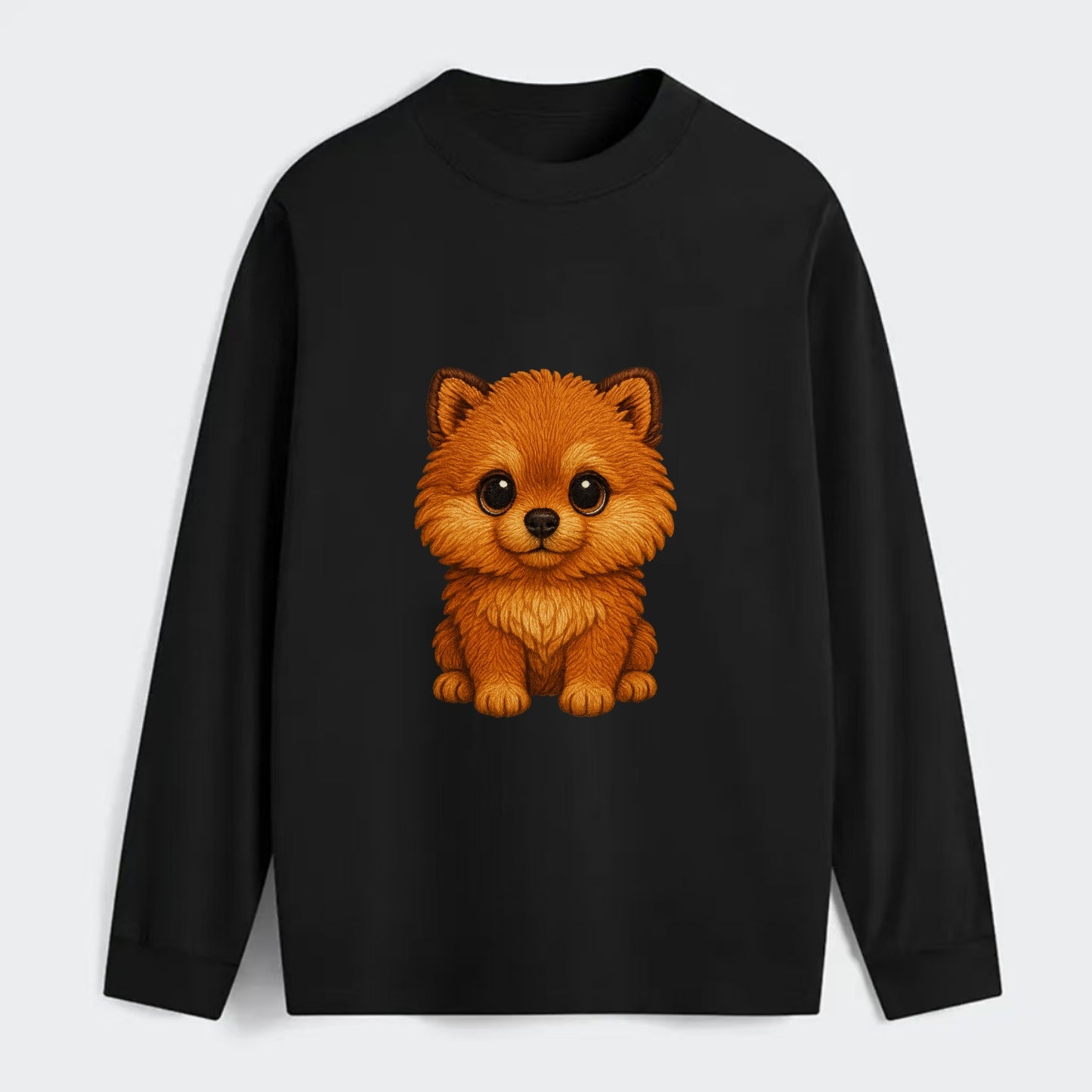 Baby Pomeranian Puppy - fluffy orange ball, fox face, tiny body, bright - Classic Long Sleeve Shirt - Black