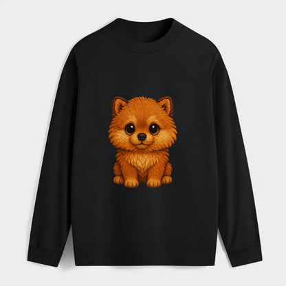 Baby Pomeranian Puppy - fluffy orange ball, fox face, tiny body, bright - Classic Long Sleeve Shirt - Black