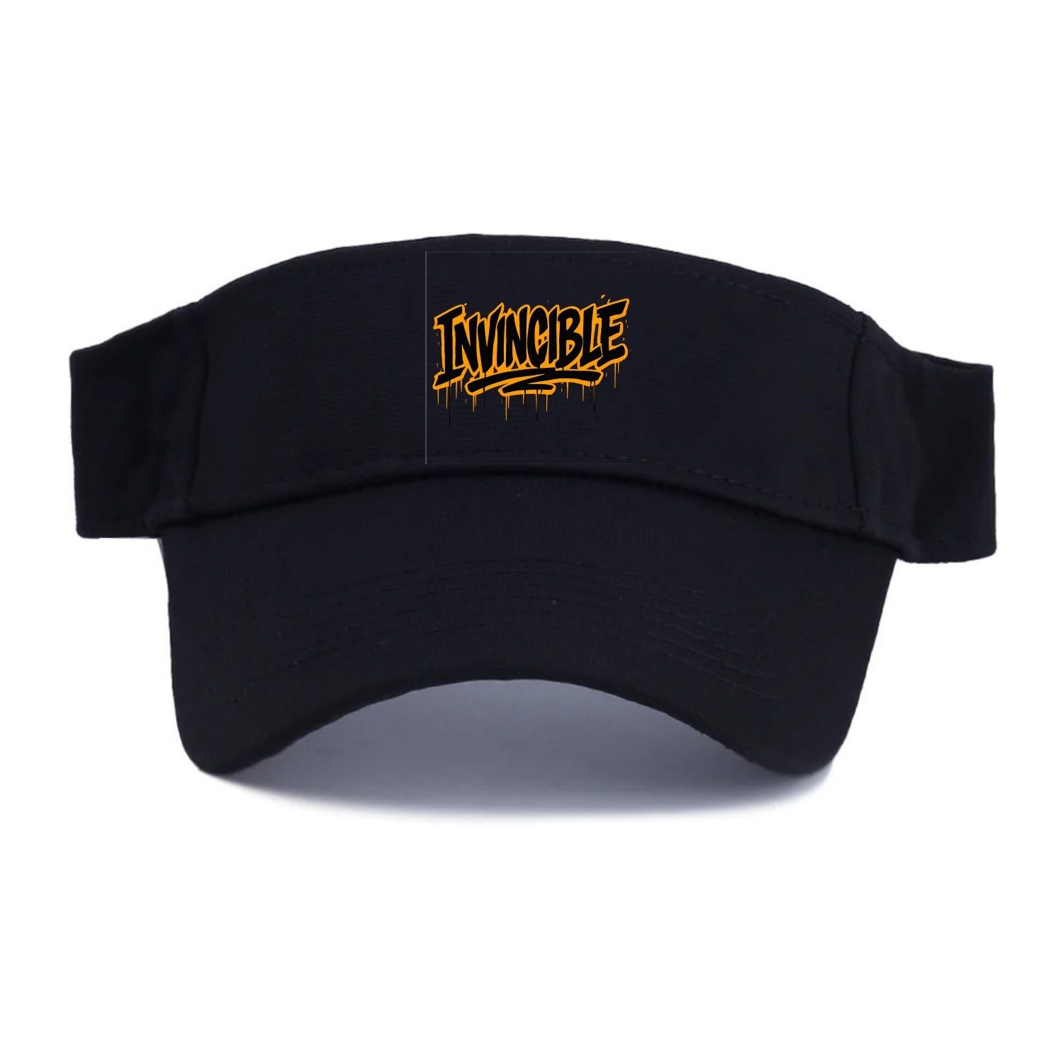 Bold typography design - "INVINCIBLE" - cannot be defeated, unconquerable - Visor - Black