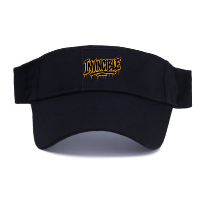 Bold typography design - "INVINCIBLE" - cannot be defeated, unconquerable - Visor - Black
