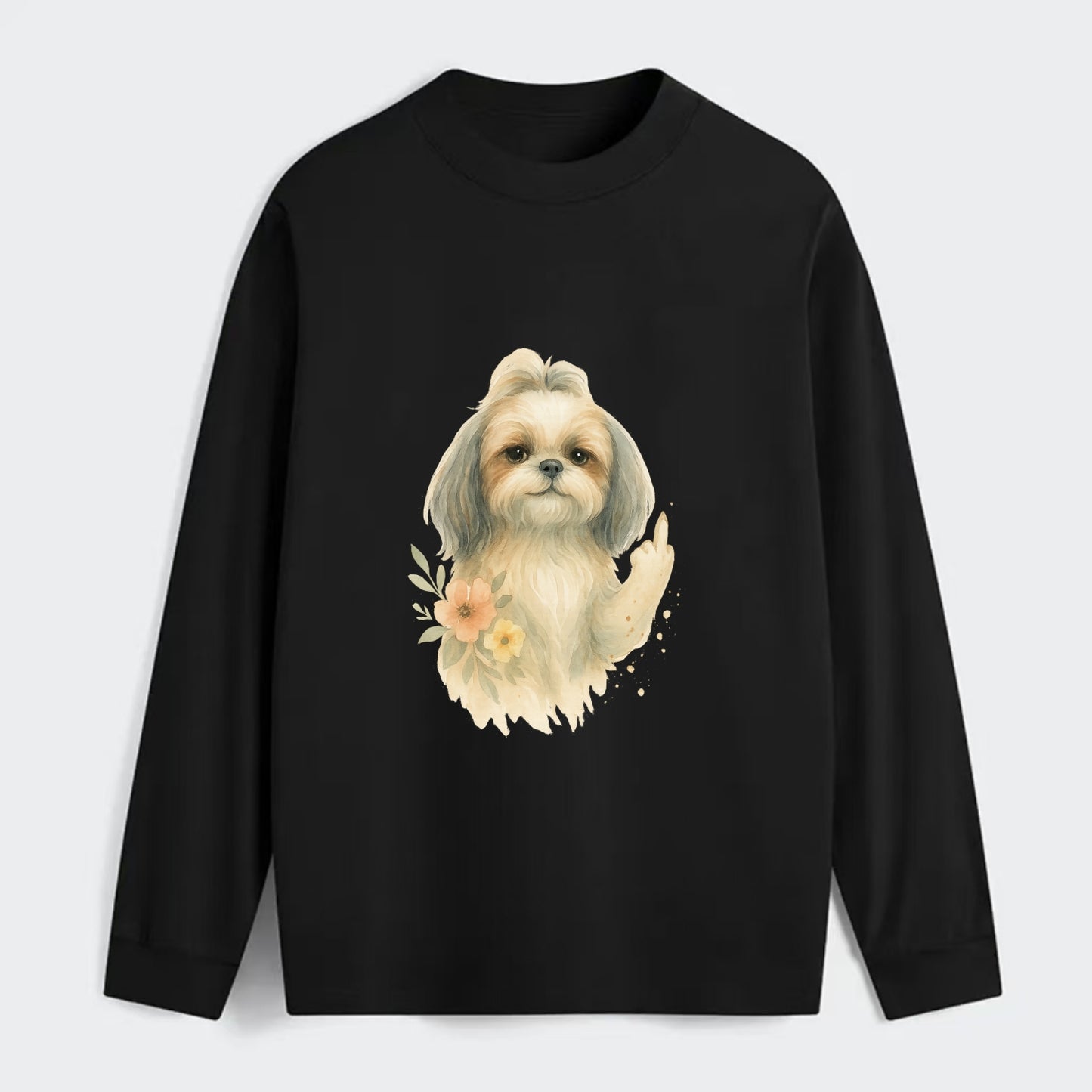 Shih Tzu with long flowing silky hair, tiny paw showing attitude - Classic Long Sleeve Shirt - Black