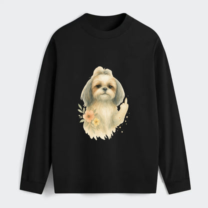 Shih Tzu with long flowing silky hair, tiny paw showing attitude - Classic Long Sleeve Shirt - Black