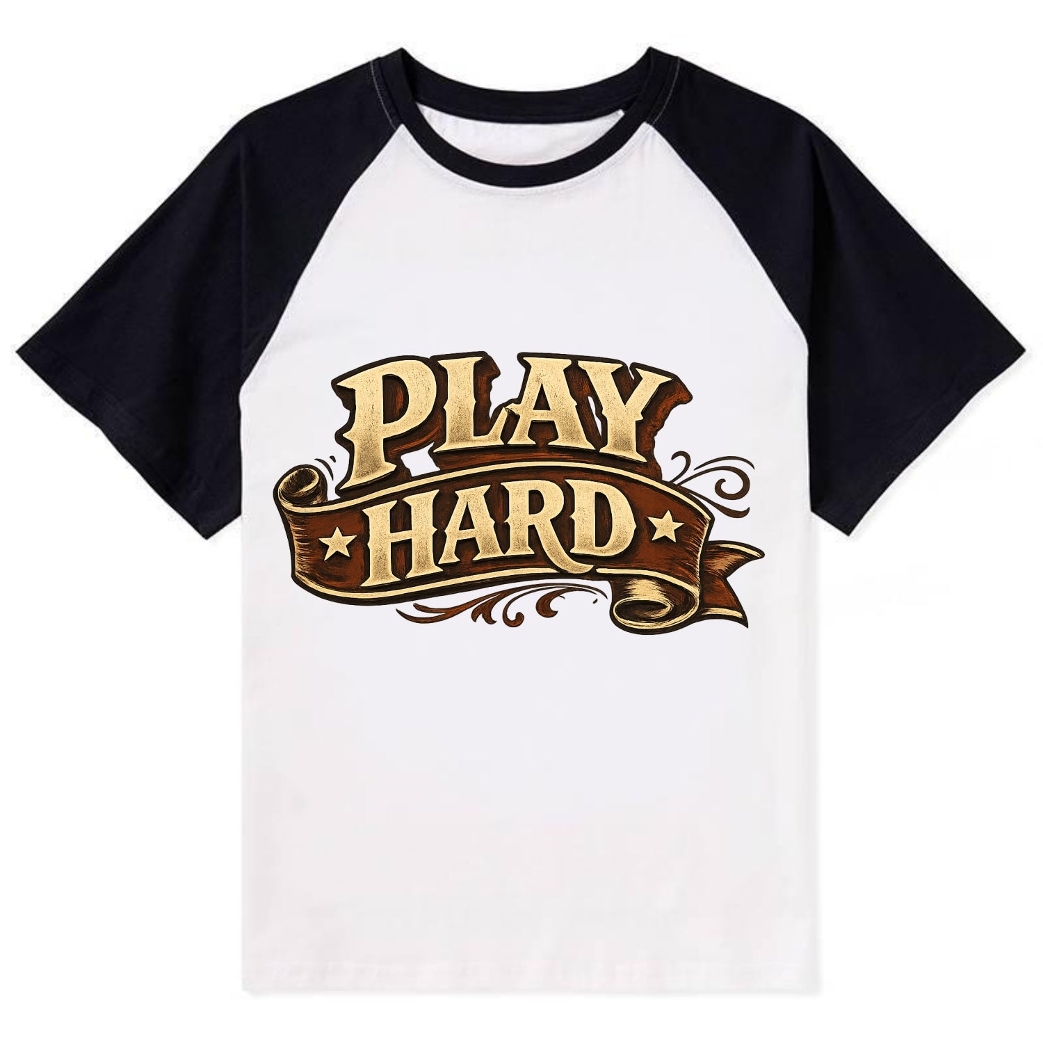 Bold typography design - "PLAY HARD" - giving your all, full effort - Contrast Raglan T-shirt - Black