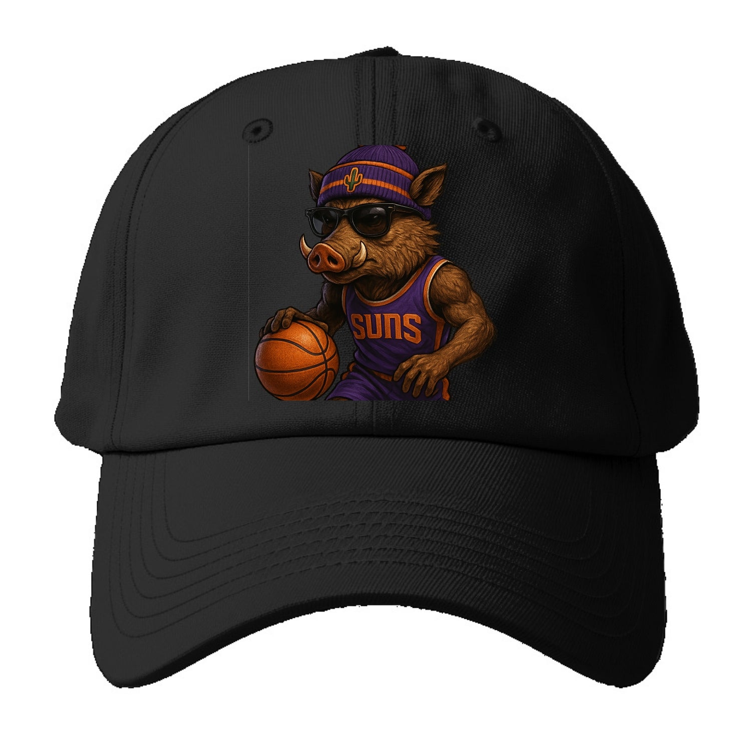 Phoenix Javelina wearing Suns beanie with cactus patch and wayfarer - Baseball Cap For Big Heads - Black