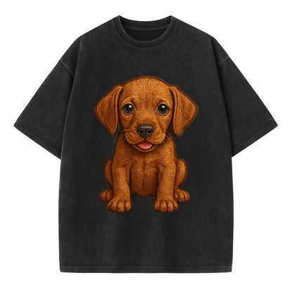 Baby Vizsla Puppy - golden rust coat, soulful eyes, athletic build, front-facing, - Vintage T-shirt - Black