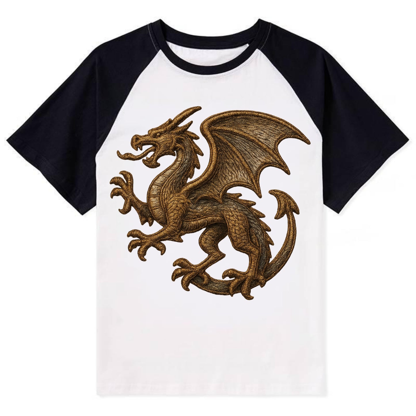 Dragon Silhouette  - Contrast Raglan T-shirt - Black