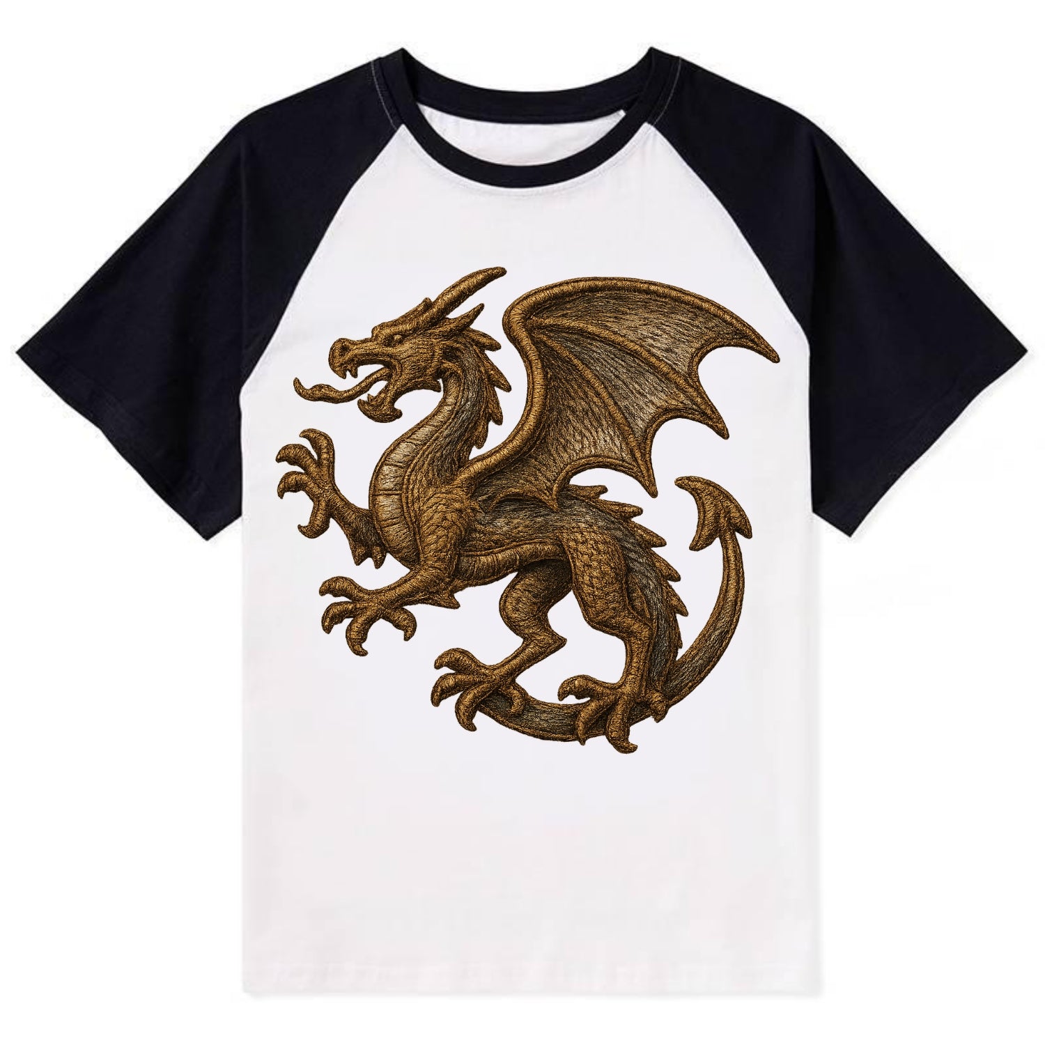 Dragon Silhouette  - Contrast Raglan T-shirt - Black