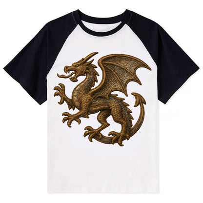 Dragon Silhouette  - Contrast Raglan T-shirt - Black