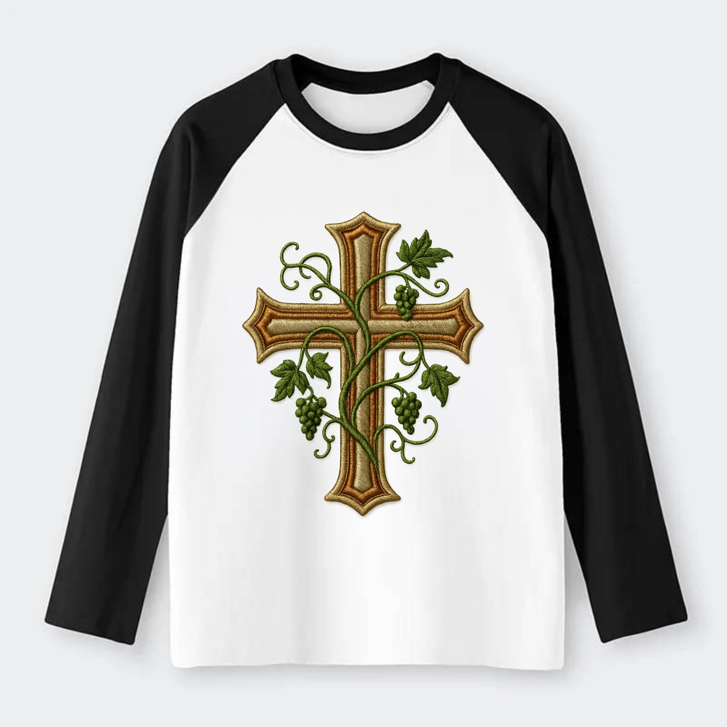 Vine Cross  - Raglan Long Sleeve T-Shirt - Black
