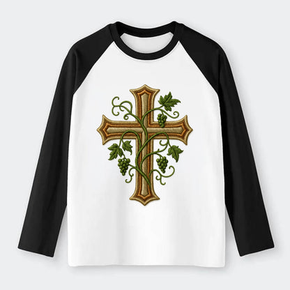 Vine Cross  - Raglan Long Sleeve T-Shirt - Black