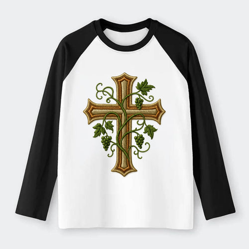 Vine Cross  - Raglan Long Sleeve T-Shirt