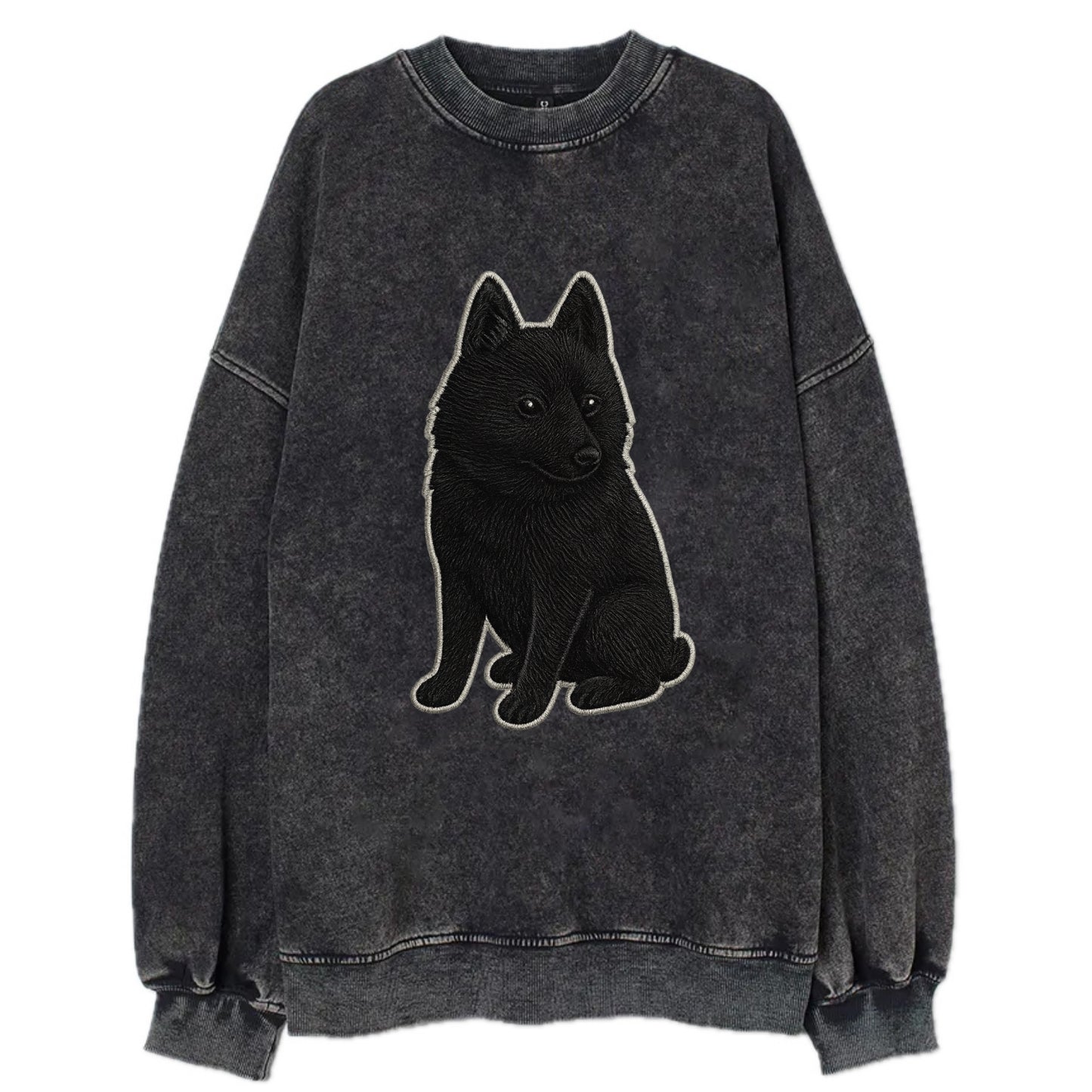 Schipperke - Solid black small embroidered sitting pose - Vintage Sweatshirt - Black