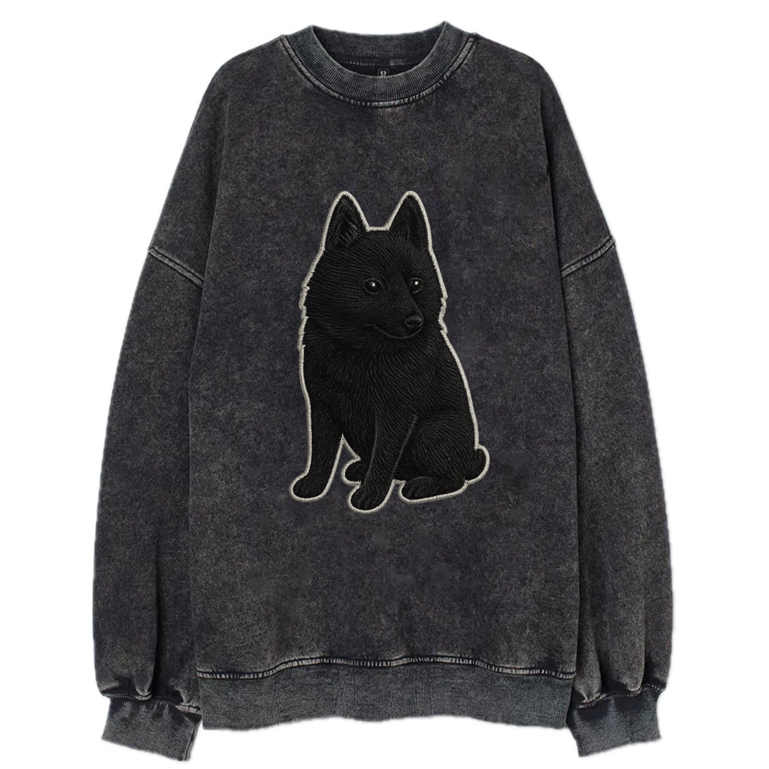 Schipperke - Solid black small embroidered sitting pose - Vintage Sweatshirt - Black