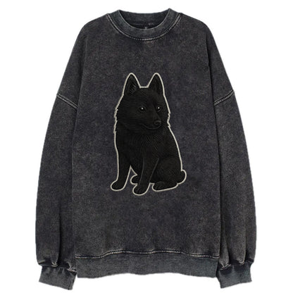 Schipperke - Solid black small embroidered sitting pose - Vintage Sweatshirt - Black