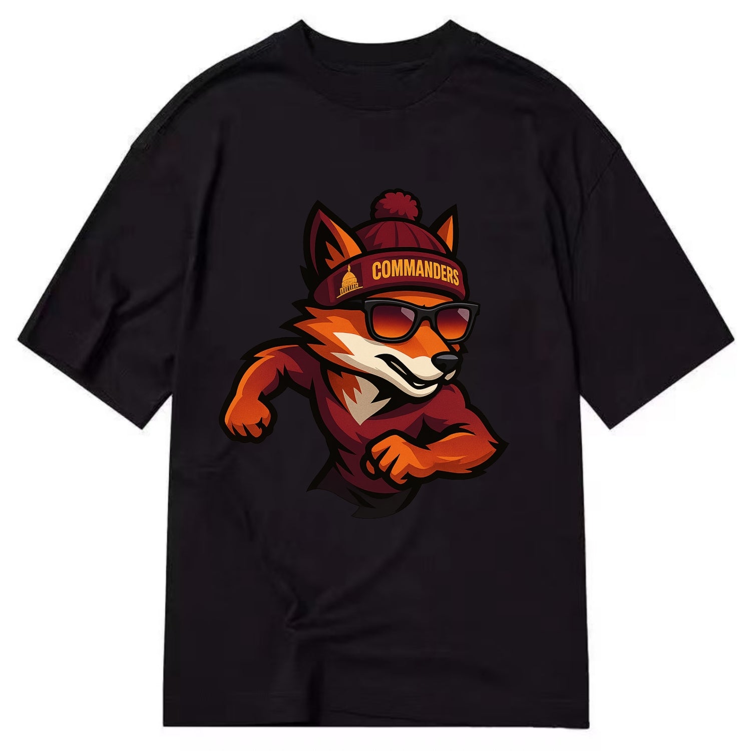Washington Fox wearing Commanders beanie with Capitol patch and wayfarer - Classic T-shirt - Black