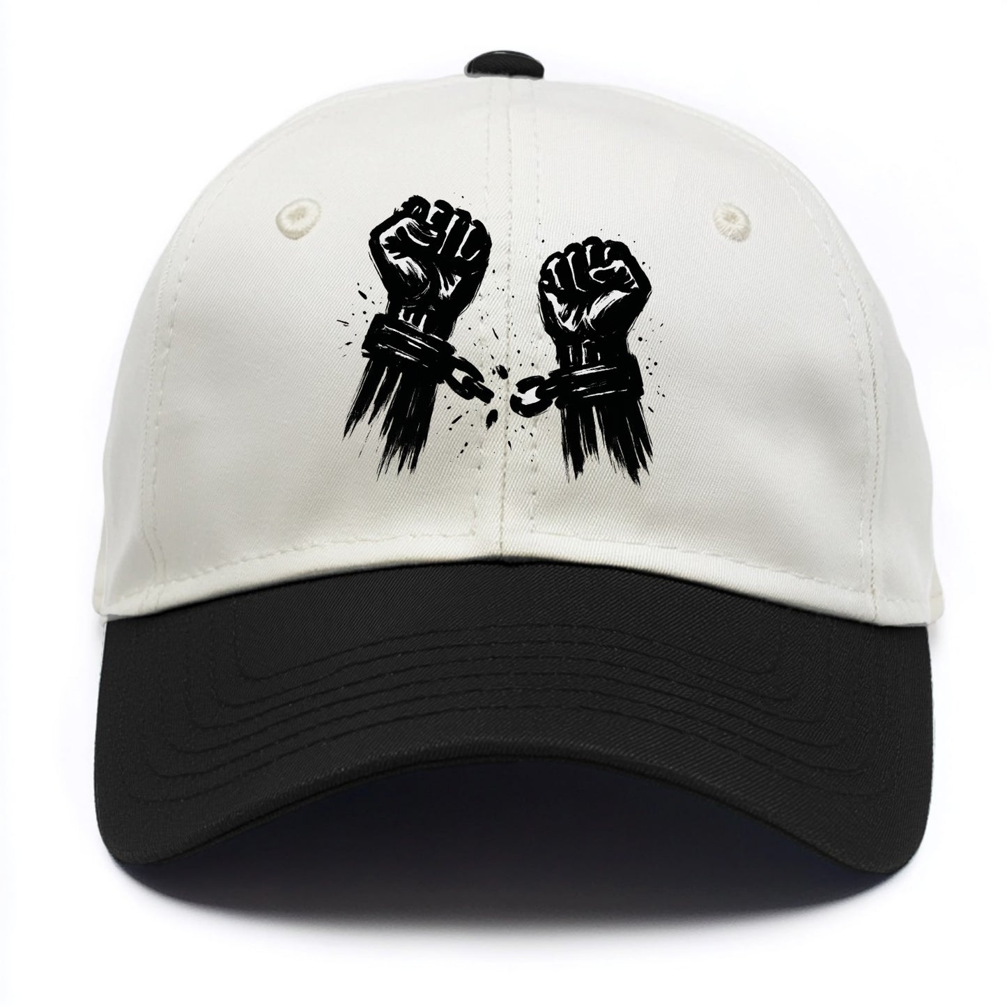 Two raised fists breaking chains - liberation and freedom ink painting - Two Tone Cap - Black