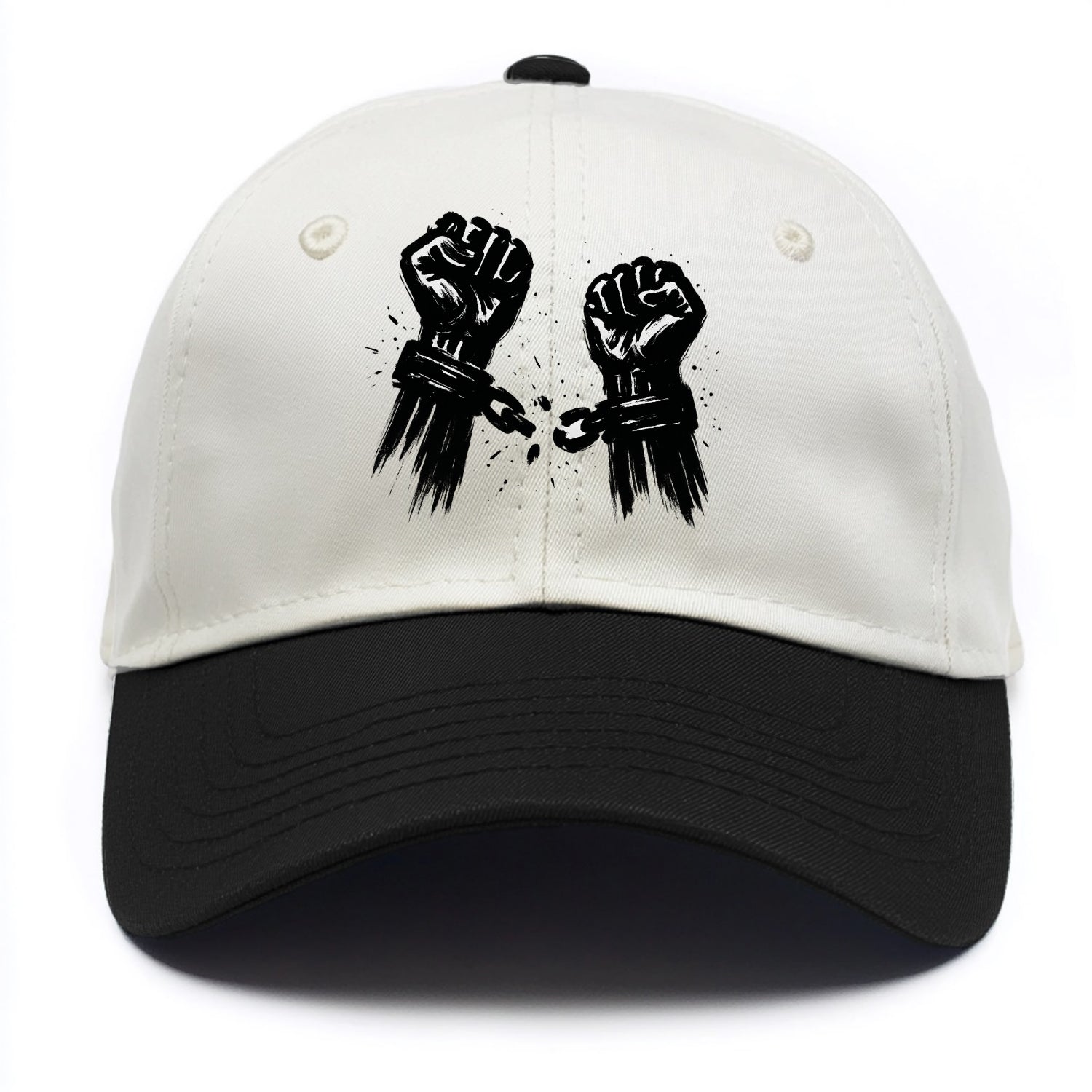 Two raised fists breaking chains - liberation and freedom ink painting - Two Tone Cap - Black
