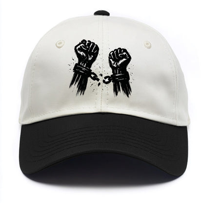 Two raised fists breaking chains - liberation and freedom ink painting - Two Tone Cap - Black