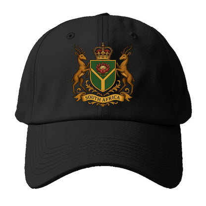 South Africa Springbok Emblem (springbok With Protea, Green/gold Shield) Baseball Cap - Black