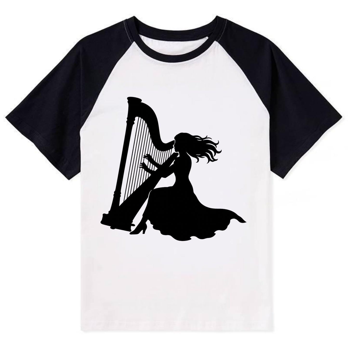 Harpist playing ethereal melody - Contrast Raglan T-shirt - Black