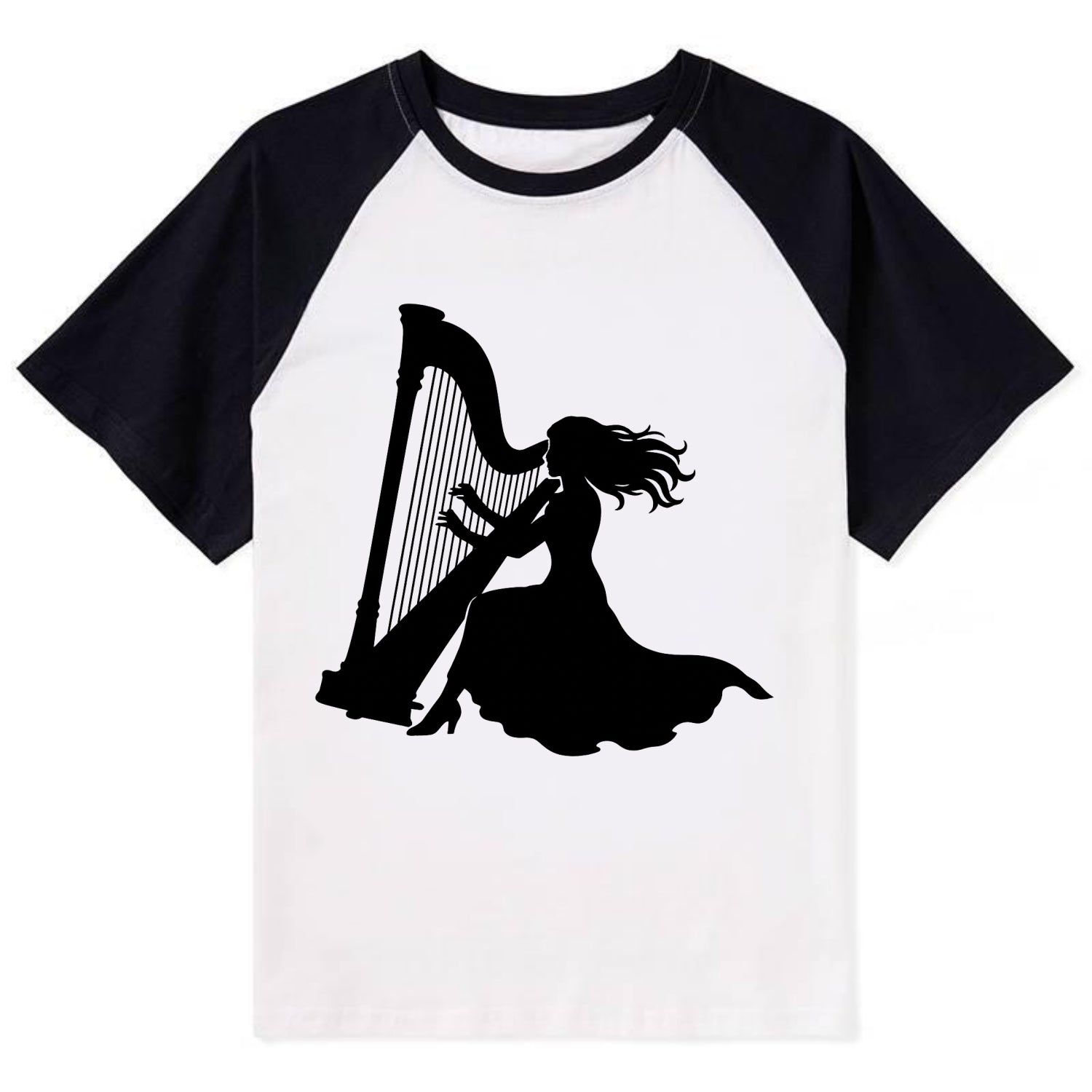Harpist playing ethereal melody - Contrast Raglan T-shirt - Black