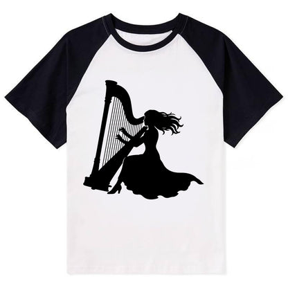 Harpist playing ethereal melody - Contrast Raglan T-shirt - Black