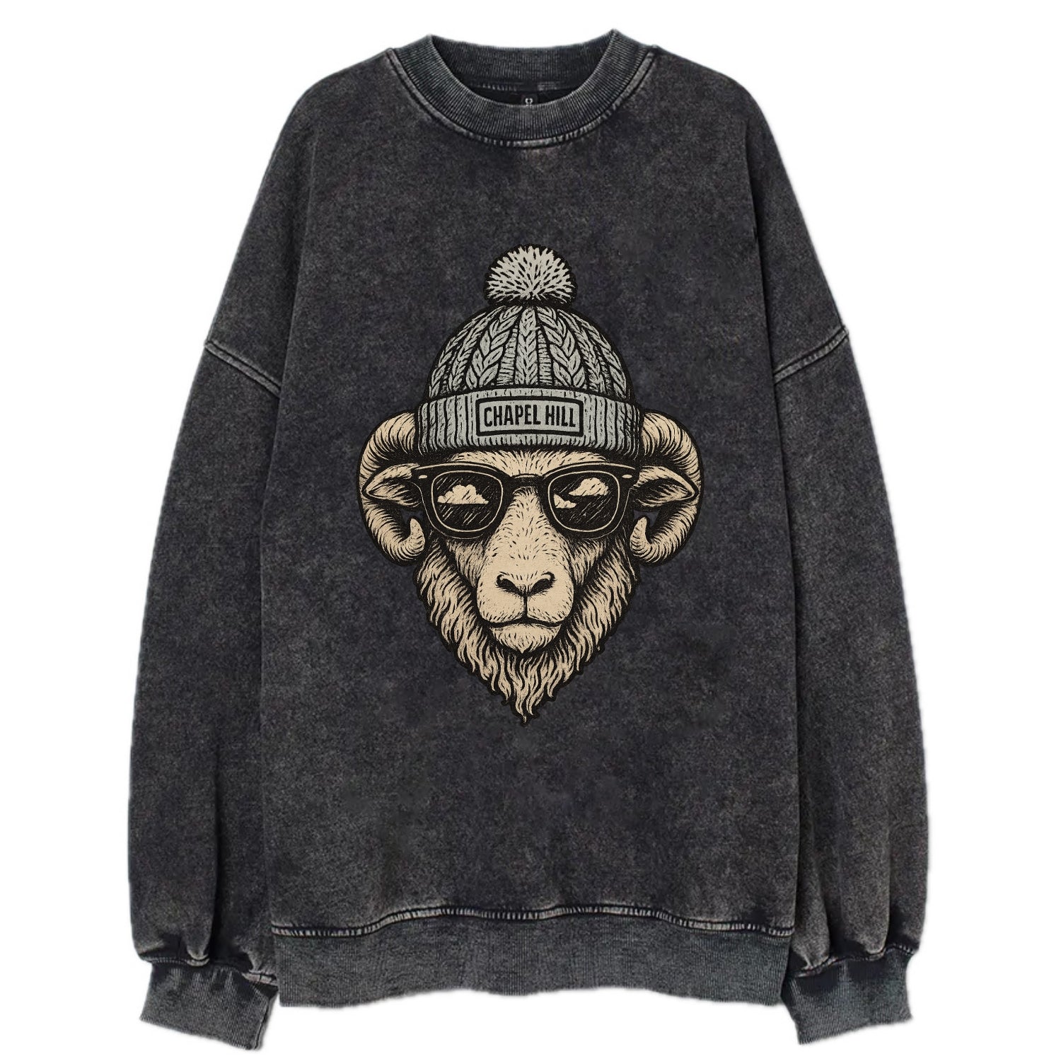 Chapel Hill Tar Heel Ram wearing UNC bea - Vintage Sweatshirt - Black