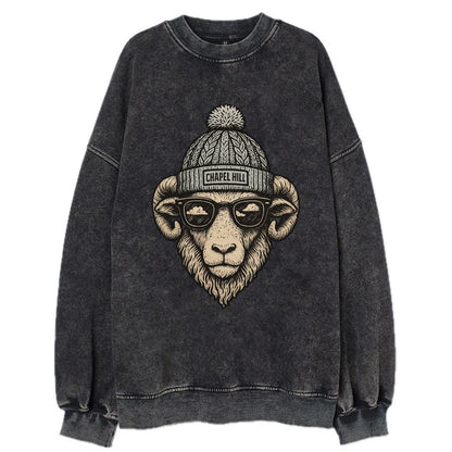 Chapel Hill Tar Heel Ram wearing UNC bea - Vintage Sweatshirt - Black