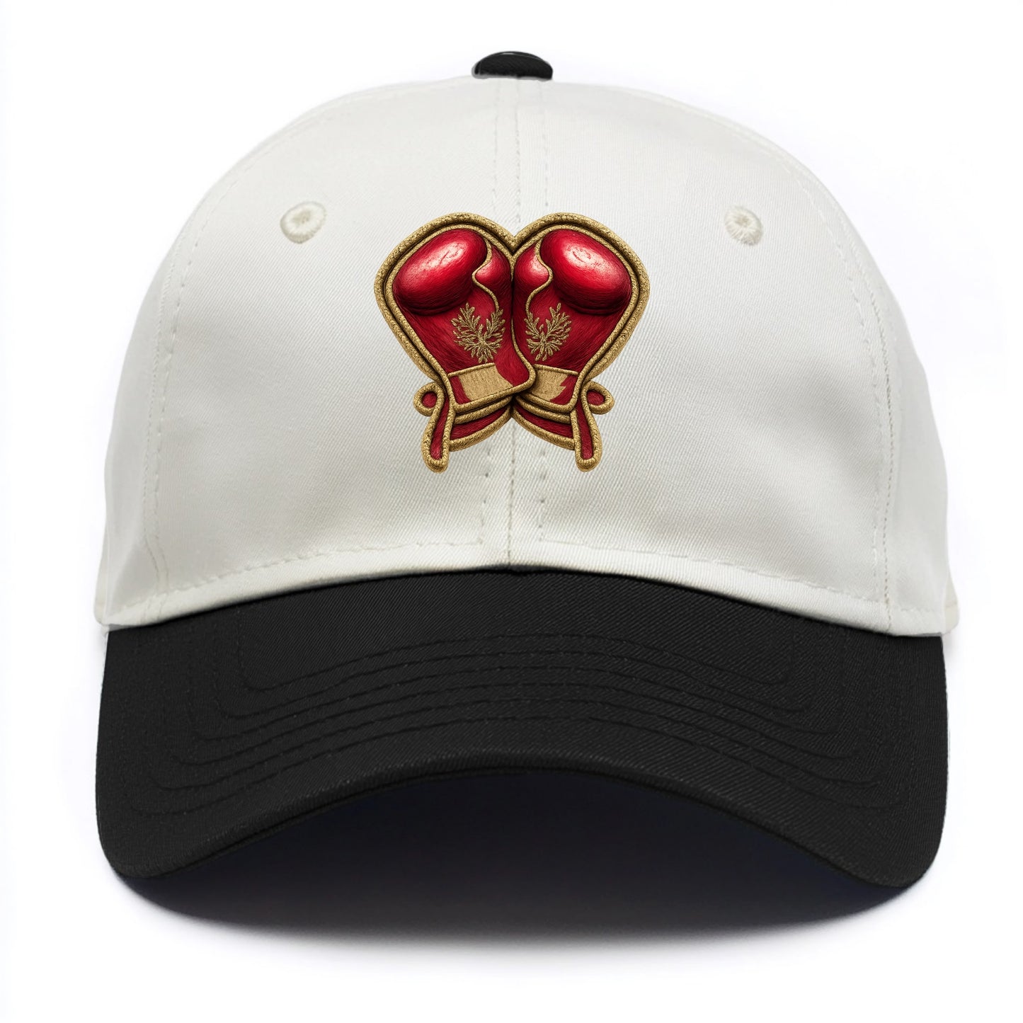 Embroidered patch design - BOXING GLOVES - red boxing gloves crossed in crimson and - Two Tone Cap - Black