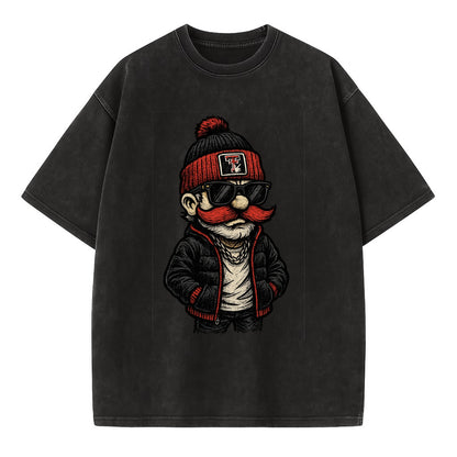 Lubbock Raider wearing Texas Tech beanie with guns up patch - Vintage T-shirt - Black