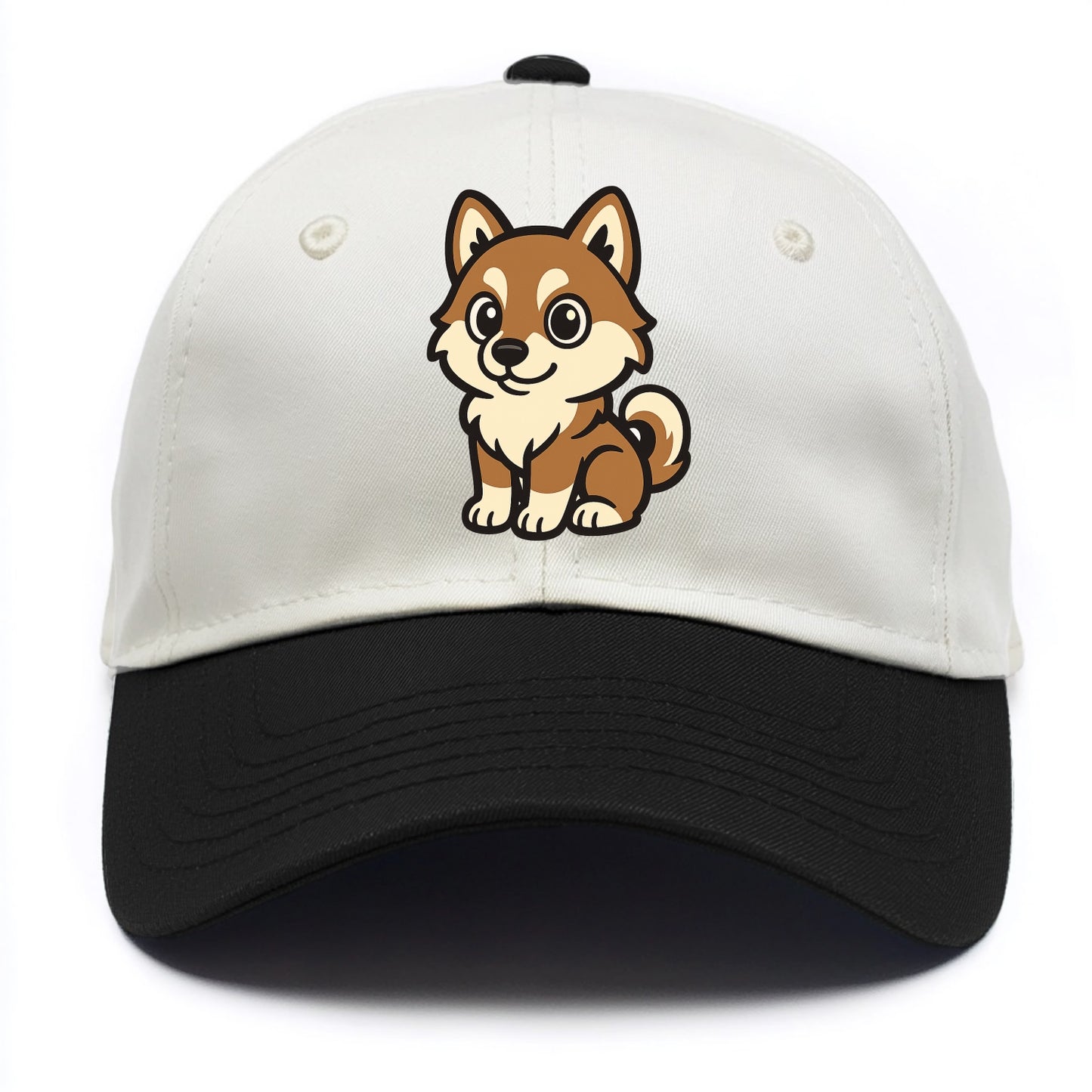 Pomsky - Pomeranian-Husky mix sitting pose - Two Tone Cap - Black