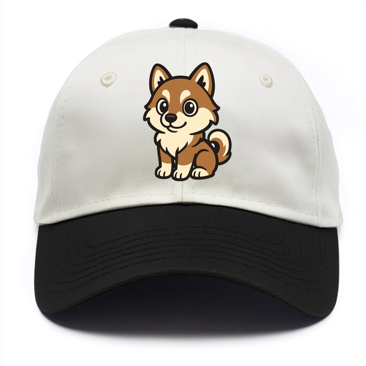 Pomsky - Pomeranian-Husky mix sitting pose - Two Tone Cap - Black