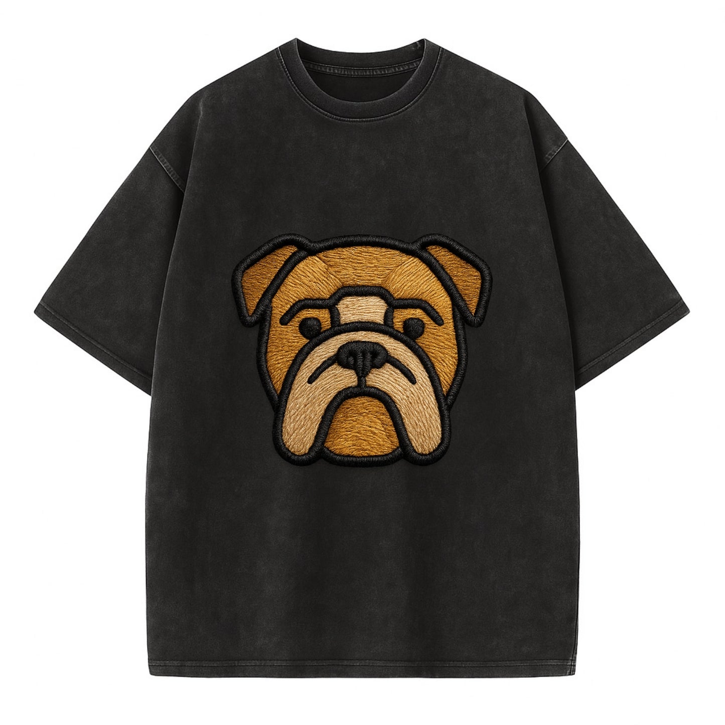 Bulldog - Minimalist geometric design wi - Vintage T-shirt - Black