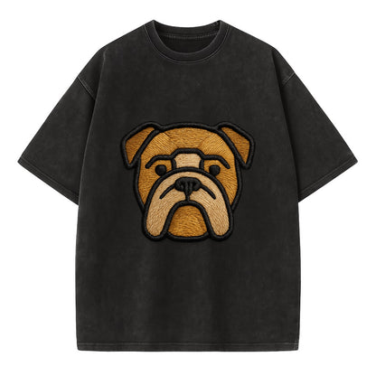 Bulldog - Minimalist geometric design wi - Vintage T-shirt - Black