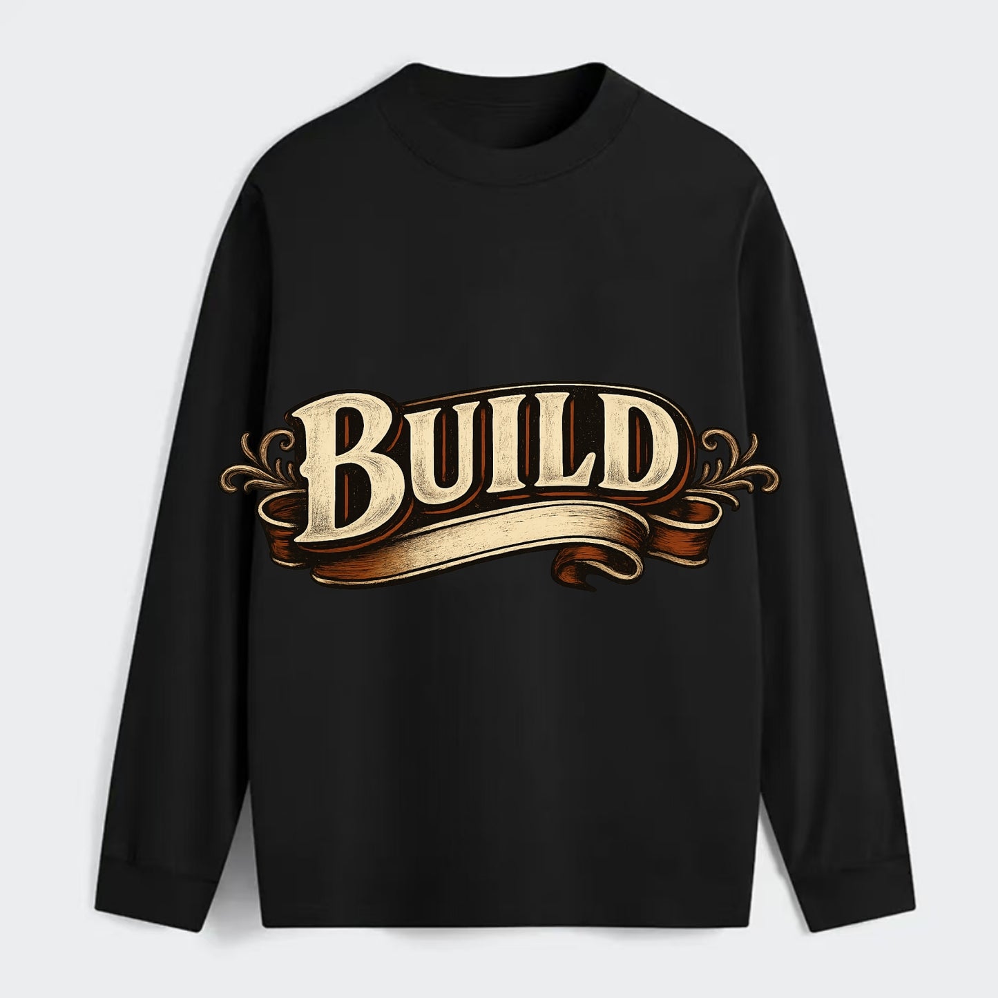 Bold typography design - "BUILD" - constructing, making real - Classic Long Sleeve Shirt - Black